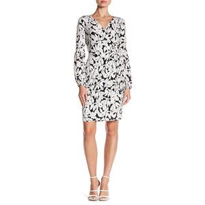 London Times Women's Stretch Floral‎ Print Long Sleeve Faux Wrap Dress Size 6